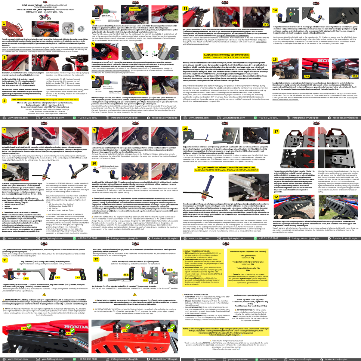 Torqfab Honda CRF250L / Rally (2021-2026) Yan Çanta Demiri / Egzoz Koruma Demiri