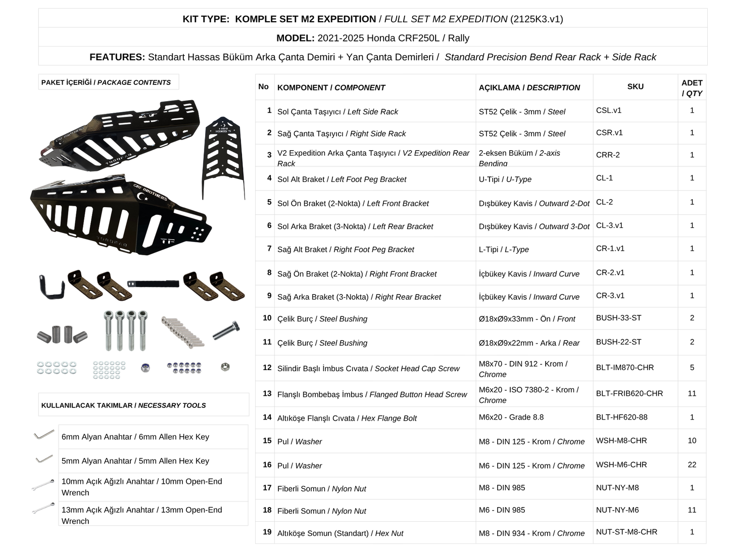 CRF250L / Rally (2021-25) Çanta Demirleri Komple Set | Side & Rear Luggage Rack Set